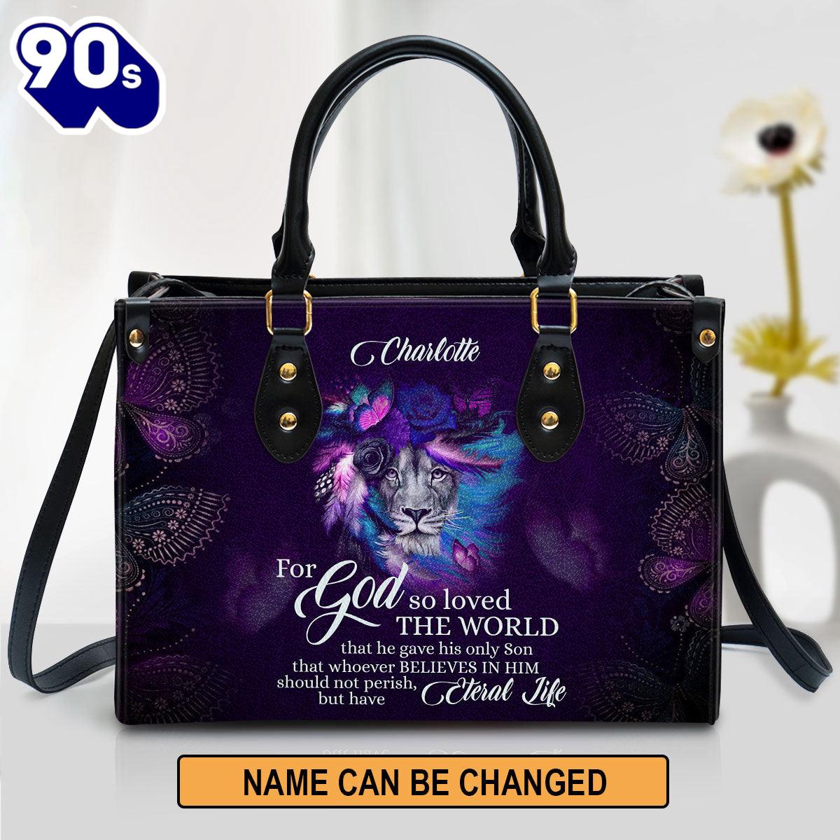 John 316 For God So Loved The World Lion And Rose Personalized Leather Handbag , Christian Bags Gift For Women Christmas John 316 For God So Loved The World Lion And Rose Personalized Leather Handbag , Christian Bags Gift For Women Christmas