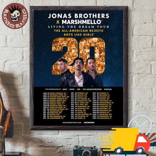 Jonas 20 Jonas Brothers x Marshmello Living The Dream Tour The All American Rejects Boys Like Girls 2025 Celebrating 20 Years Tour Dates Canvas