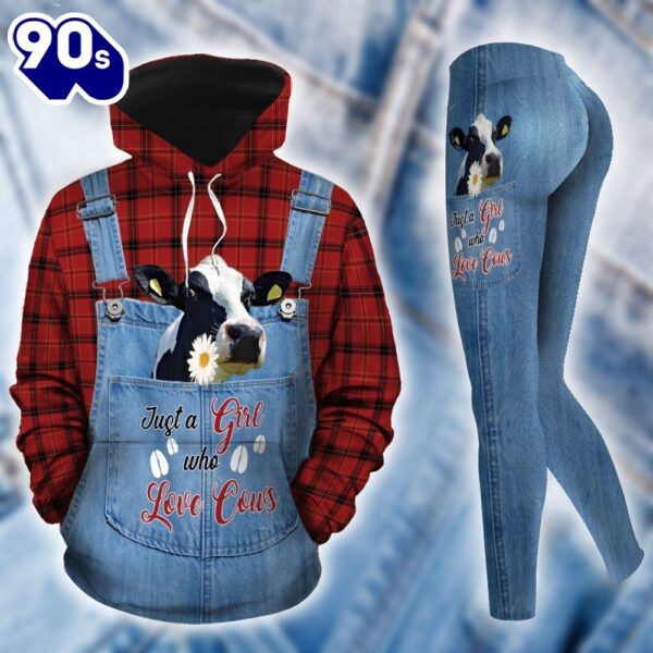 Just A Girl Who Love Cows All Over Print Leggings Hoodie Set Outfit For Women Gift Xmas