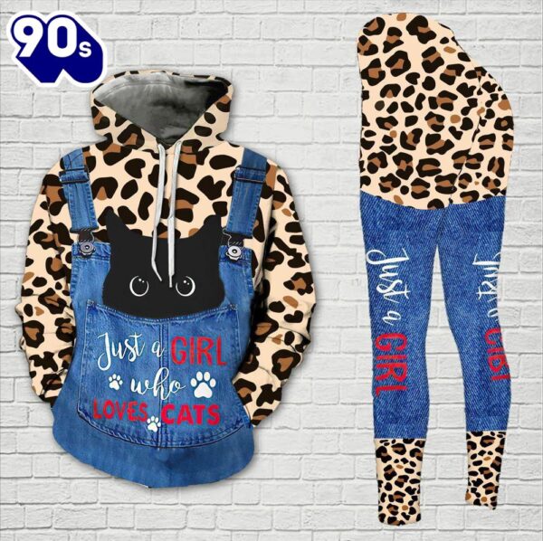 Just A Girl Who Loves Cat All Over Print Leggings Hoodie Set Outfit For Women Gift Xmas