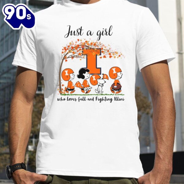 Just A Girl Who Loves Fall And Fighting Illini Peanuts Cartoon Halloween T-Shirts