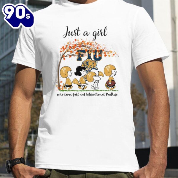 Just A Girl Who Loves Fall And Florida International Panthers Peanuts Cartoon Halloween T-Shirts