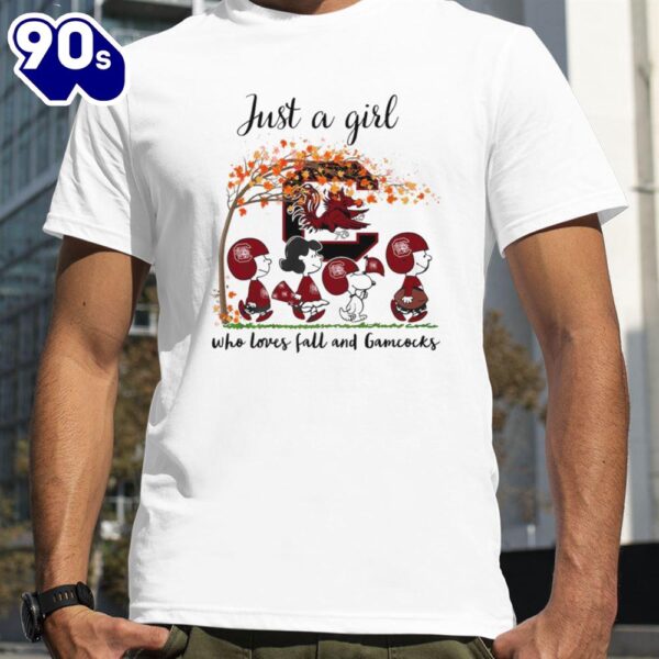 Just A Girl Who Loves Fall And Gamecocks Peanuts Cartoon Halloween T-Shirts