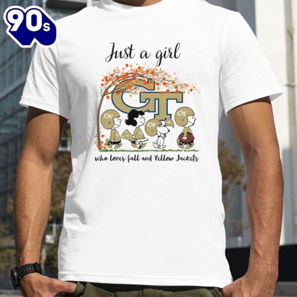 Just A Girl Who Loves Fall And Georgia Tech Yellow Jackets Peanuts Cartoon Halloween T-Shirts