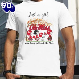 Just A Girl Who Loves Fall And Ole Miss Peanut Cartoon Halloween T-Shirts