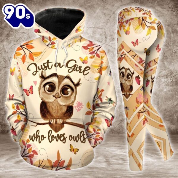 Just A Girl Who Loves Owls All Over Print Leggings Hoodie Set Outfit For Women Gift Xmas