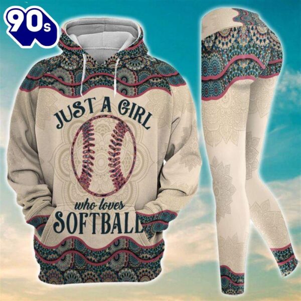 Just A Girl Who Loves Softball Mandala All Over Print Leggings Hoodie Set Outfit For Women Gift Xmas