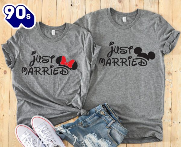 Just Married Disney Couples Matching T-Shirts Mickey Minnie Mouse Anniversary Honeymoon