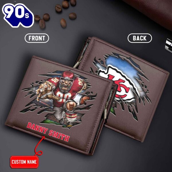 Kansas City Chiefs Men’s Leather Wallet Custom Name