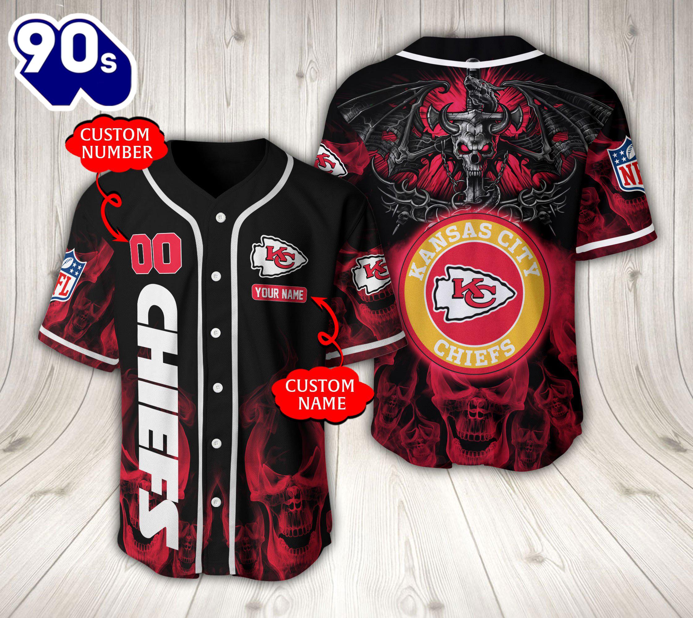 Kansas City Chiefs NFL Baseball Jersey Custom Name And Number Shirt For Fans Kansas City Chiefs NFL Baseball Jersey Custom Name And Number Shirt For Fans