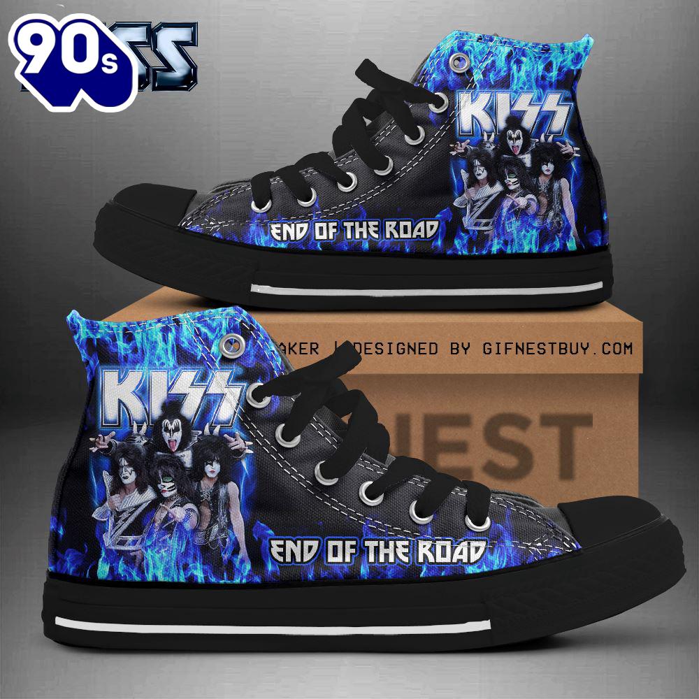 Kiss Band Blue End Of The Road Shoes, Kiss Band High Top Shoes For Fans Kiss Band Blue End Of The Road Shoes, Kiss Band High Top Shoes For Fans