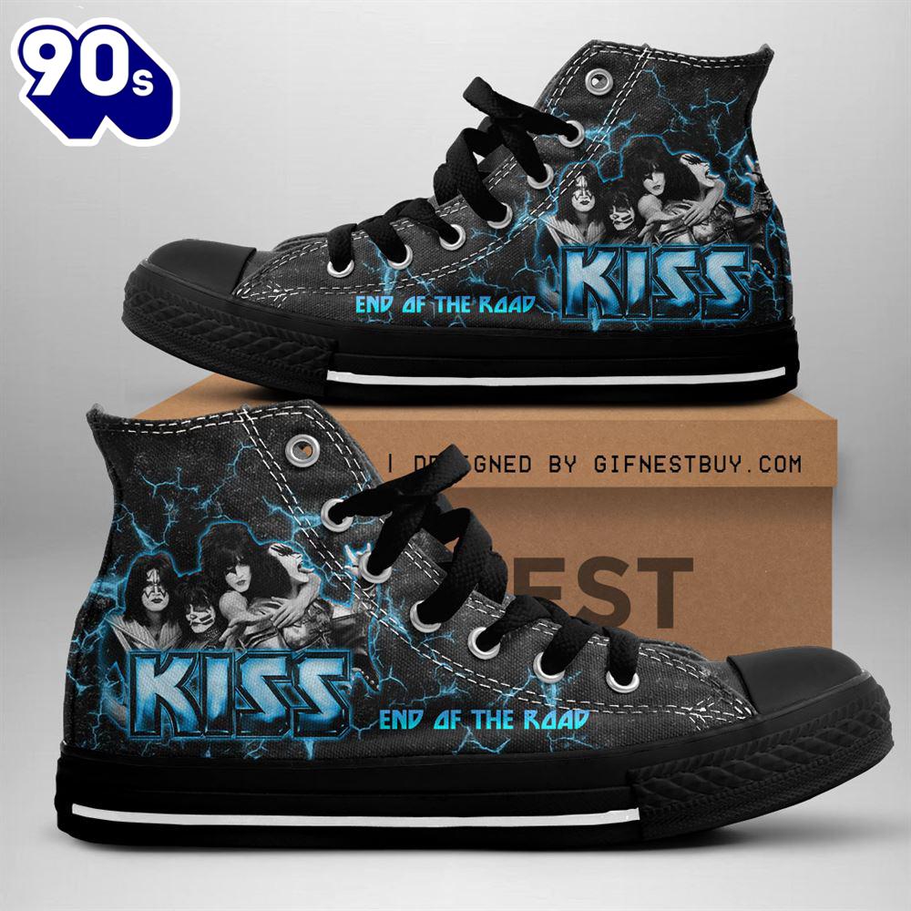 Kiss Band End Of The Road Blue Shoes, Kiss Band High Top Shoes For Fans Kiss Band End Of The Road Blue Shoes, Kiss Band High Top Shoes For Fans