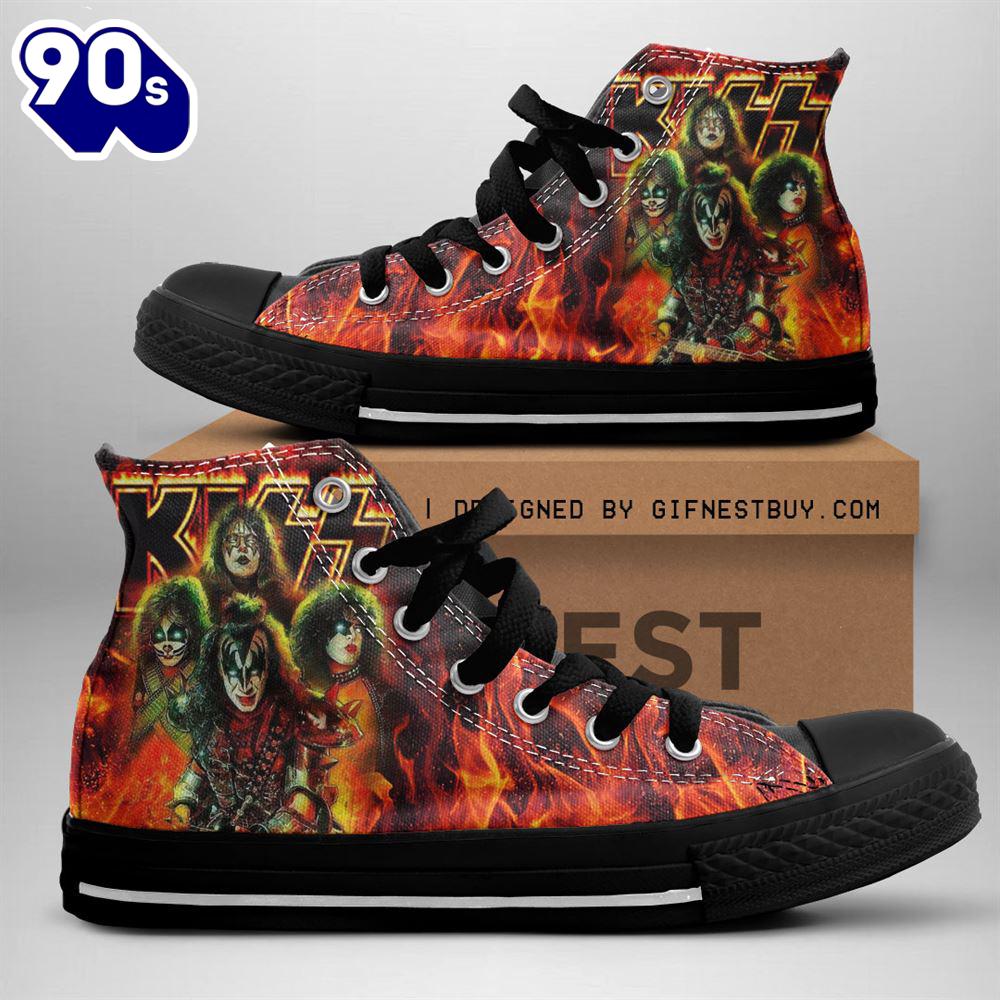 Kiss Band Fiery Members, Kiss Band High Top Shoes For Fans Kiss Band Fiery Members, Kiss Band High Top Shoes For Fans