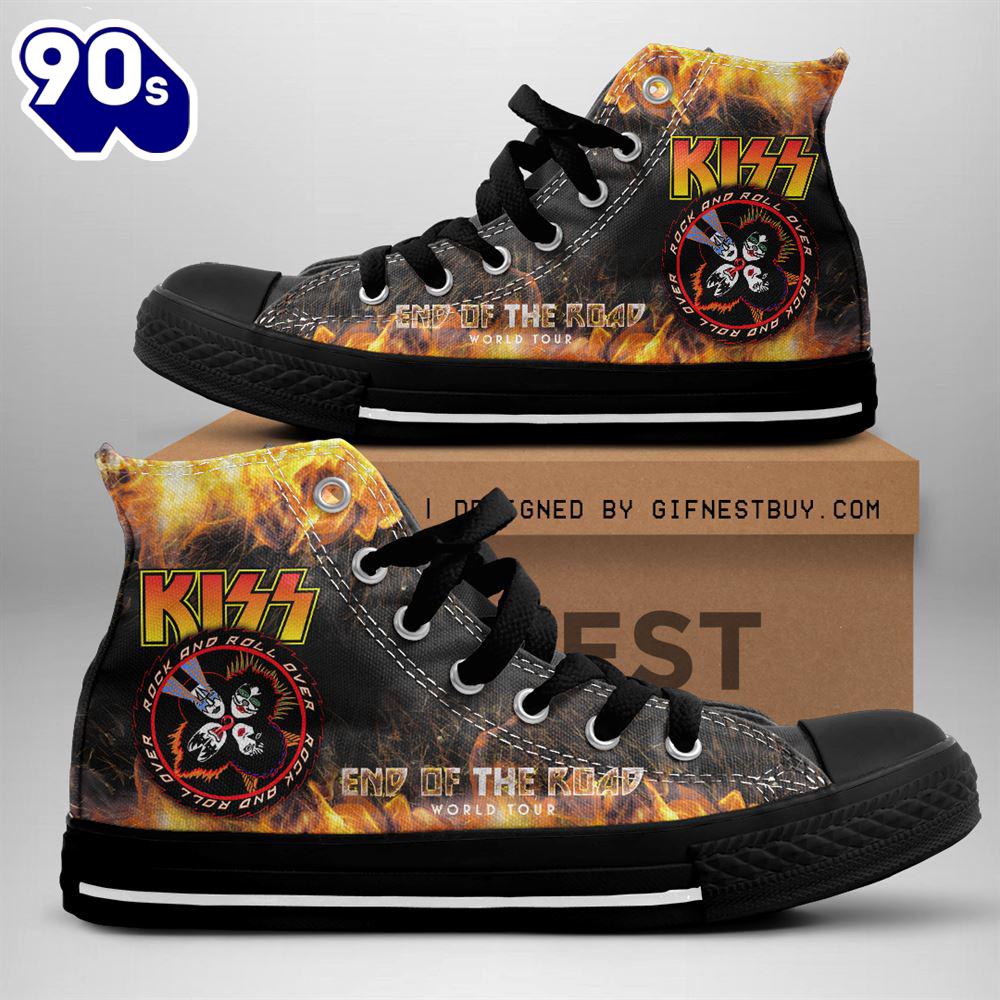 Kiss Band Fiery World Tour, Kiss Band High Top Shoes For Fans Kiss Band Fiery World Tour, Kiss Band High Top Shoes For Fans