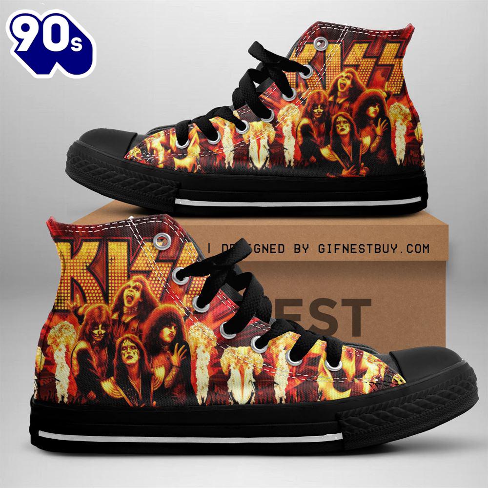 Kiss Band Members Red Shoies, Kiss Band High Top Shoes For Fans Kiss Band Members Red Shoies, Kiss Band High Top Shoes For Fans