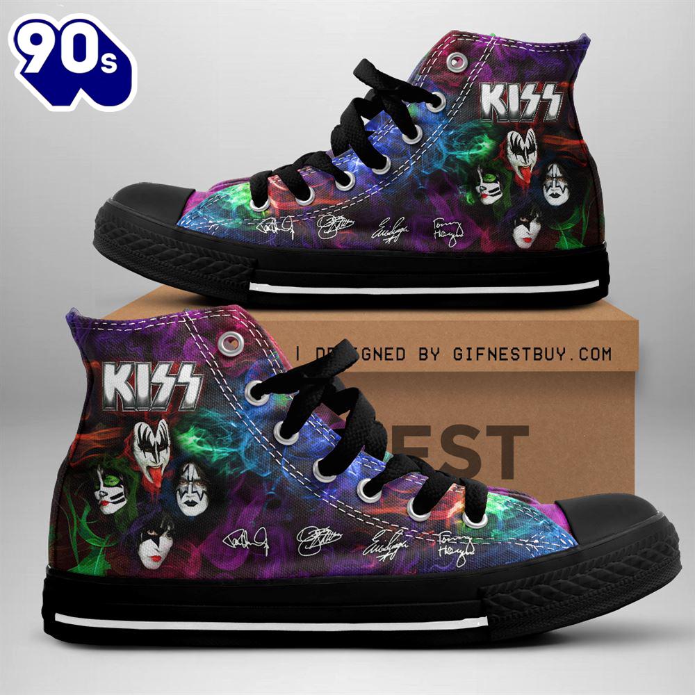 Kiss Band Members' Sign Colorful Shoes, Kiss Band High Top Shoes For Fans Kiss Band Members' Sign Colorful Shoes, Kiss Band High Top Shoes For Fans