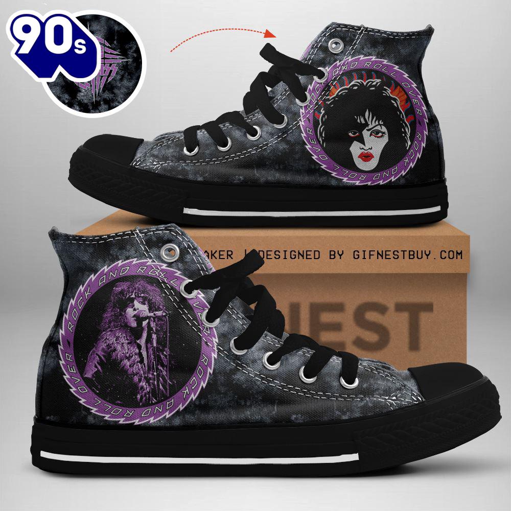Kiss Band Rock Adn Roll Over, Kiss Band High Top Shoes For Fans Kiss Band Rock Adn Roll Over, Kiss Band High Top Shoes For Fans