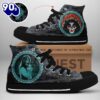 Kiss Band Rock And Roll Over Blue Shoes, Kiss Band High Top Shoes For Fans