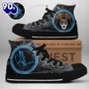 Kiss Band Rock N Roll Over Blue Shoes, Kiss Band High Top Shoes For Fans