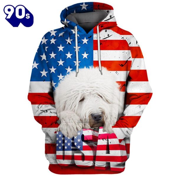 Komondor Dog 3D Face Graphic Premium America Flag Hoodie   Gift Christmas