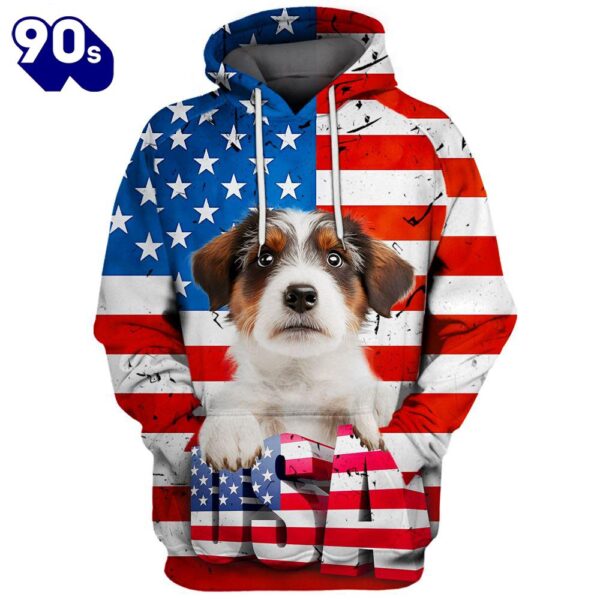 Kromfohrlander Dog 3D Face Graphic Premium America Flag Hoodie   Gift Christmas