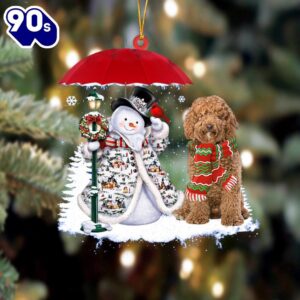 Labradoodle With Snowman Christmas Ornament,…