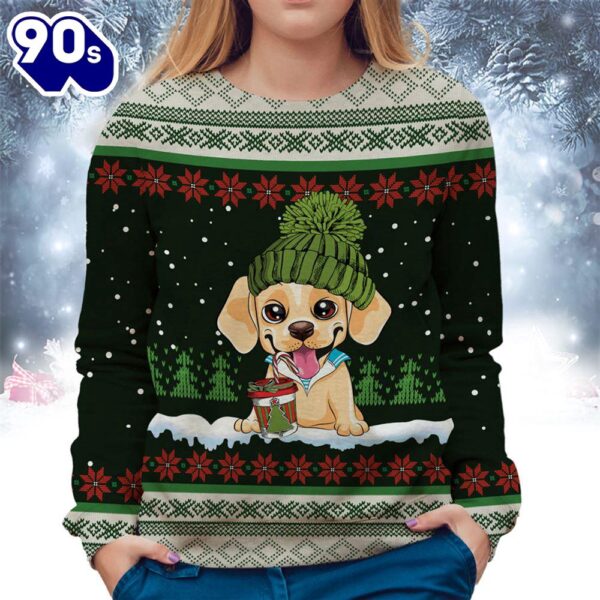 Labrador With Snow And Christmas Ugly Sweater