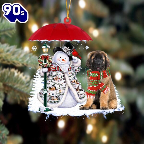 Leonberger With Snowman Christmas Ornament, Gift For Christmas