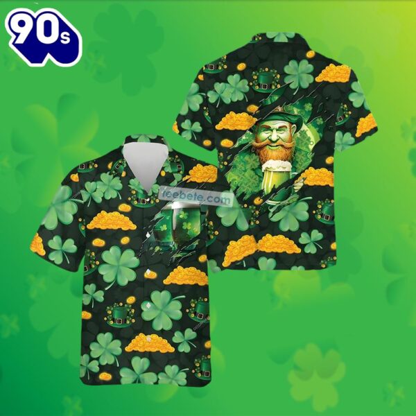 Leprechaun Beer Gold Coin Shamrock St Patricks Green Hawaiian Shirts 2025