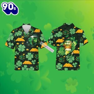 Leprechaun Beer Gold Coin Shamrock St Patricks Green Hawaiian Shirts 2025