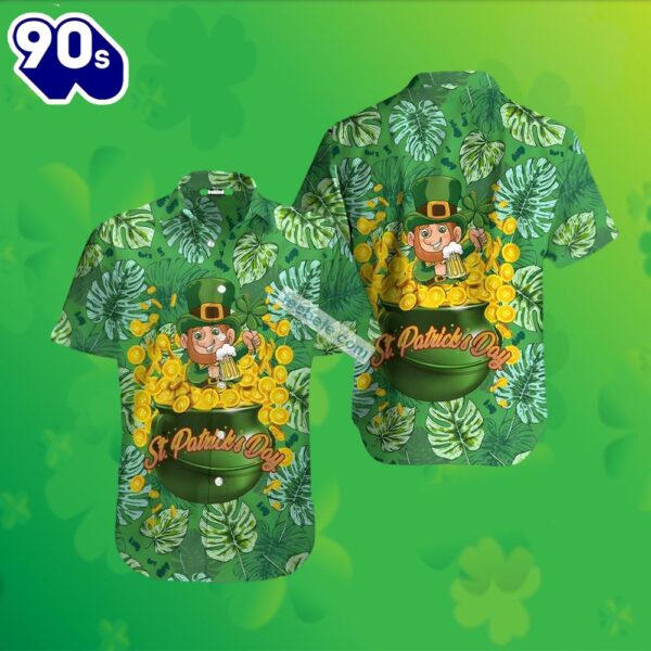 Leprechaun Beer Pot Of Gold Shamrock St Patrick Green Hawaiian Shirts 2025