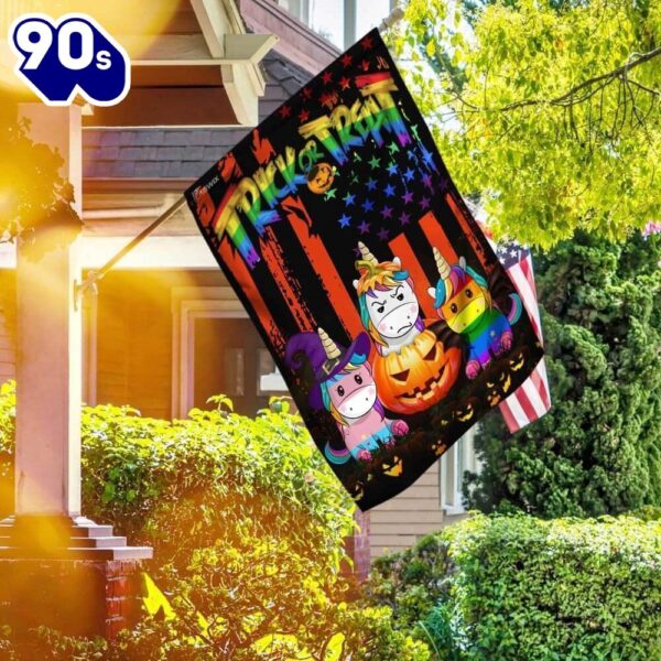 lgbt unicorn halloween trick or treat house flag