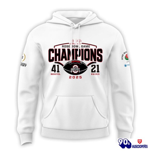 Limited Edition Ohio State Buckeyes All-White Hoodie College Football Playoff 2025 Rose Bowl Champions