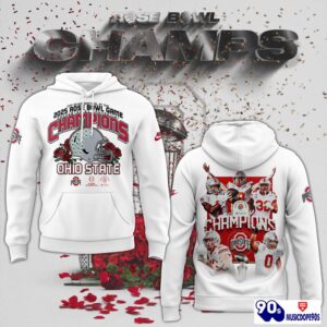 Limited Edition Ohio State Buckeyes Rose White Hoodie – College Football Playoff 2025 Rose Bowl Champions Hoodie