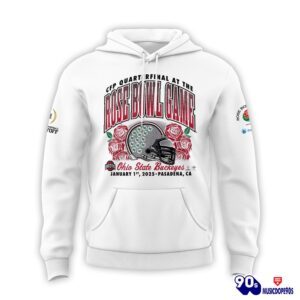 Limited Edition Ohio State Buckeyes White Hoodie - College Football Playoff 2025 Rose Bowl Champions Hoodie