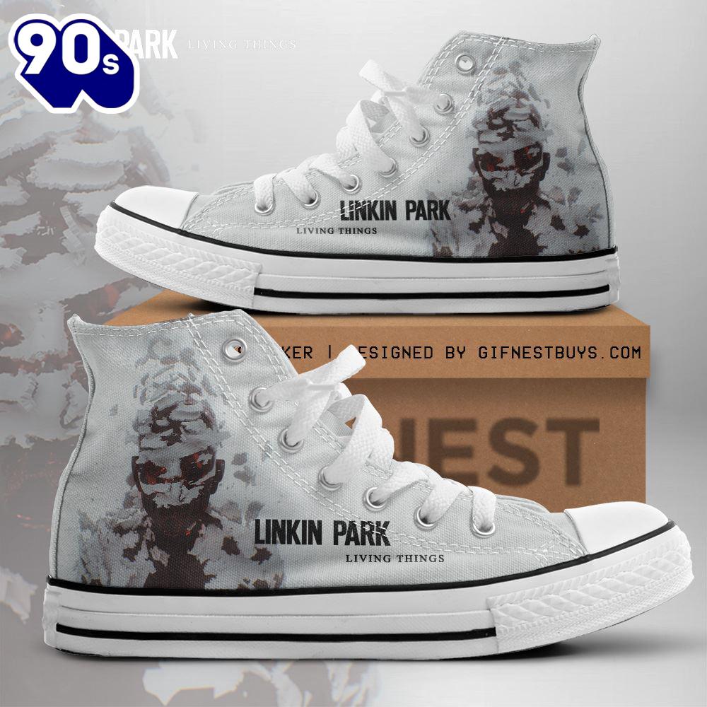 Linkin Park White Shoes, Linkin Park Living Things, Linkin Park High Top Canvas Shoes For Fans Linkin Park White Shoes, Linkin Park Living Things, Linkin Park High Top Canvas Shoes For Fans