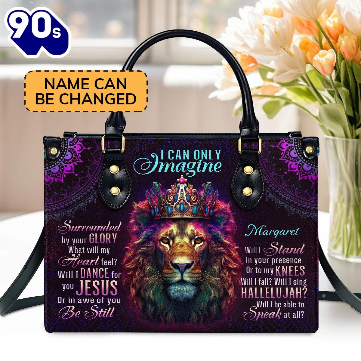 Lion I Can Only Imagine Personalized Leather Handbag With Zipper , Christian Bags Gift For Women Christmas Lion I Can Only Imagine Personalized Leather Handbag With Zipper , Christian Bags Gift For Women Christmas