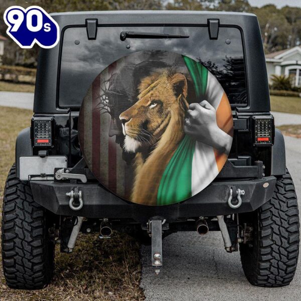 Lion Jesus Spare Tire Cover – Irish-Americans Flag Tire Wheel Protector – Irish Roots Pride Wheel Cover Car Decor