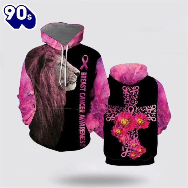 Lion Of Judah Cross Pink Breast Cancer All Over Print Hoodie