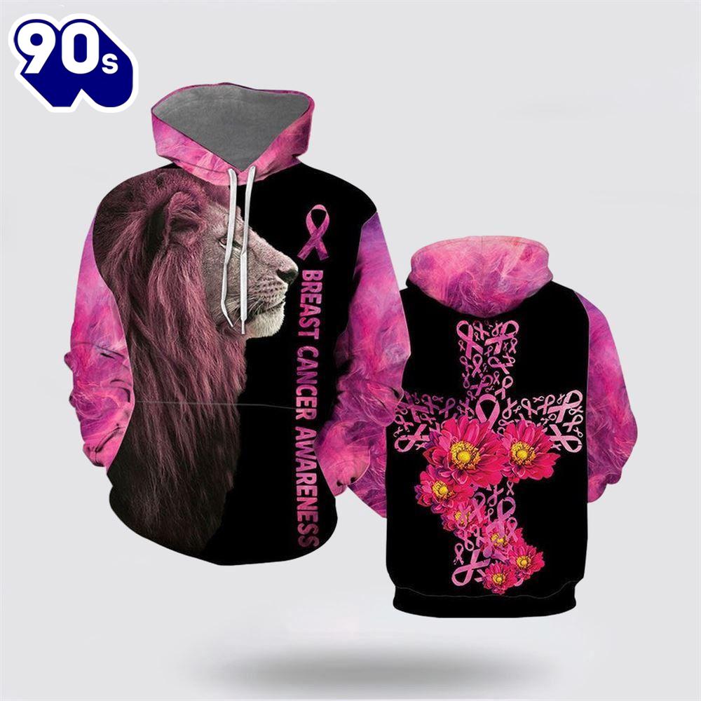 Lion Of Judah Cross Pink Breast Cancer All Over Print Hoodie Lion Of Judah Cross Pink Breast Cancer All Over Print Hoodie