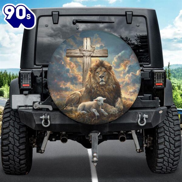 Lion Of Judah Lamb Of God Cross Spare Tire Cover – Christian Tire Cover Car Decor