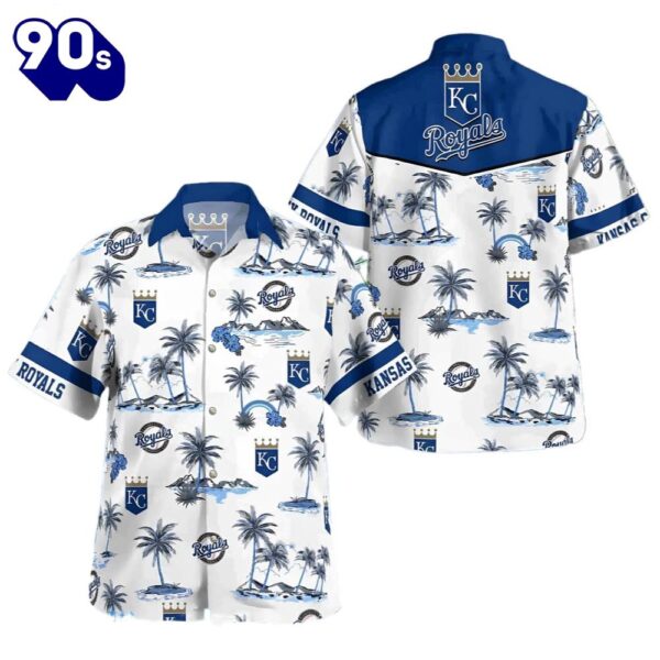 Logo Kansas City Royals Hawaiian Button Up Shirts White