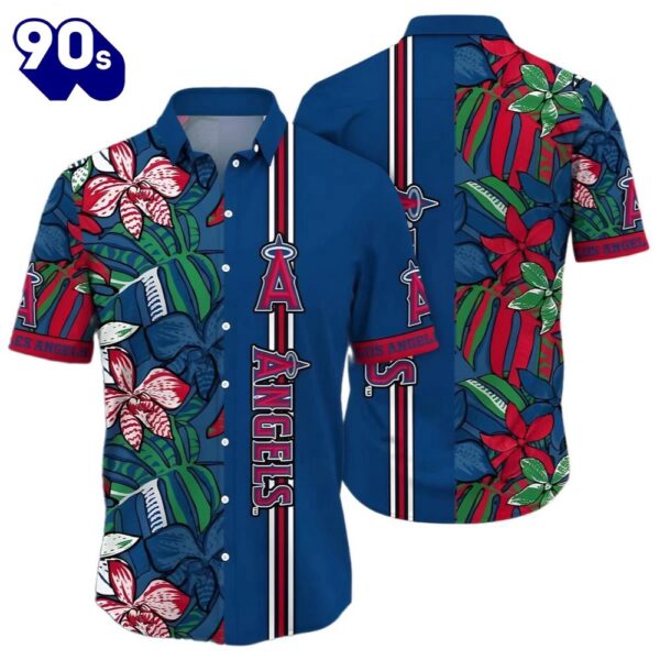 Los Angeles Angels Hawaiian Button Up Shirts Blue Floral Pattern