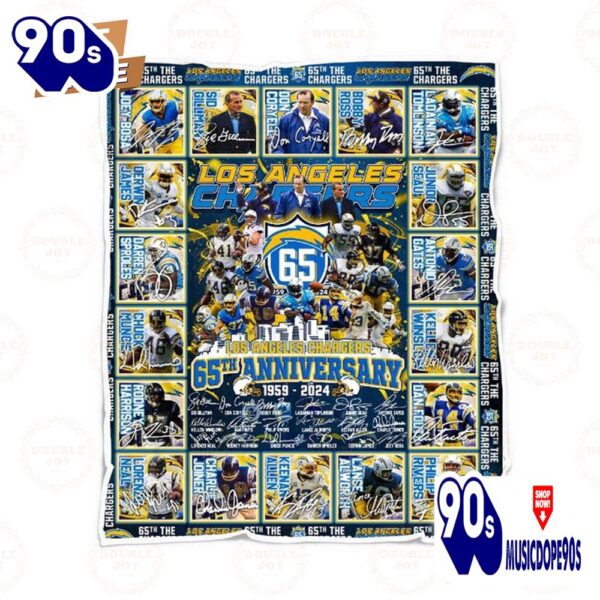 Los Angeles Chargers 65th Anniversary 1959 – 2024 Fleece Blanket