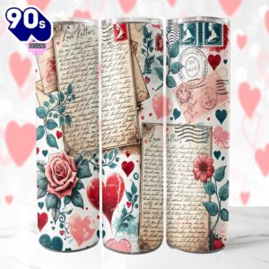 Love Letters Tumbler, 20 Oz Skinny Tumbler, Valentine Tumbler