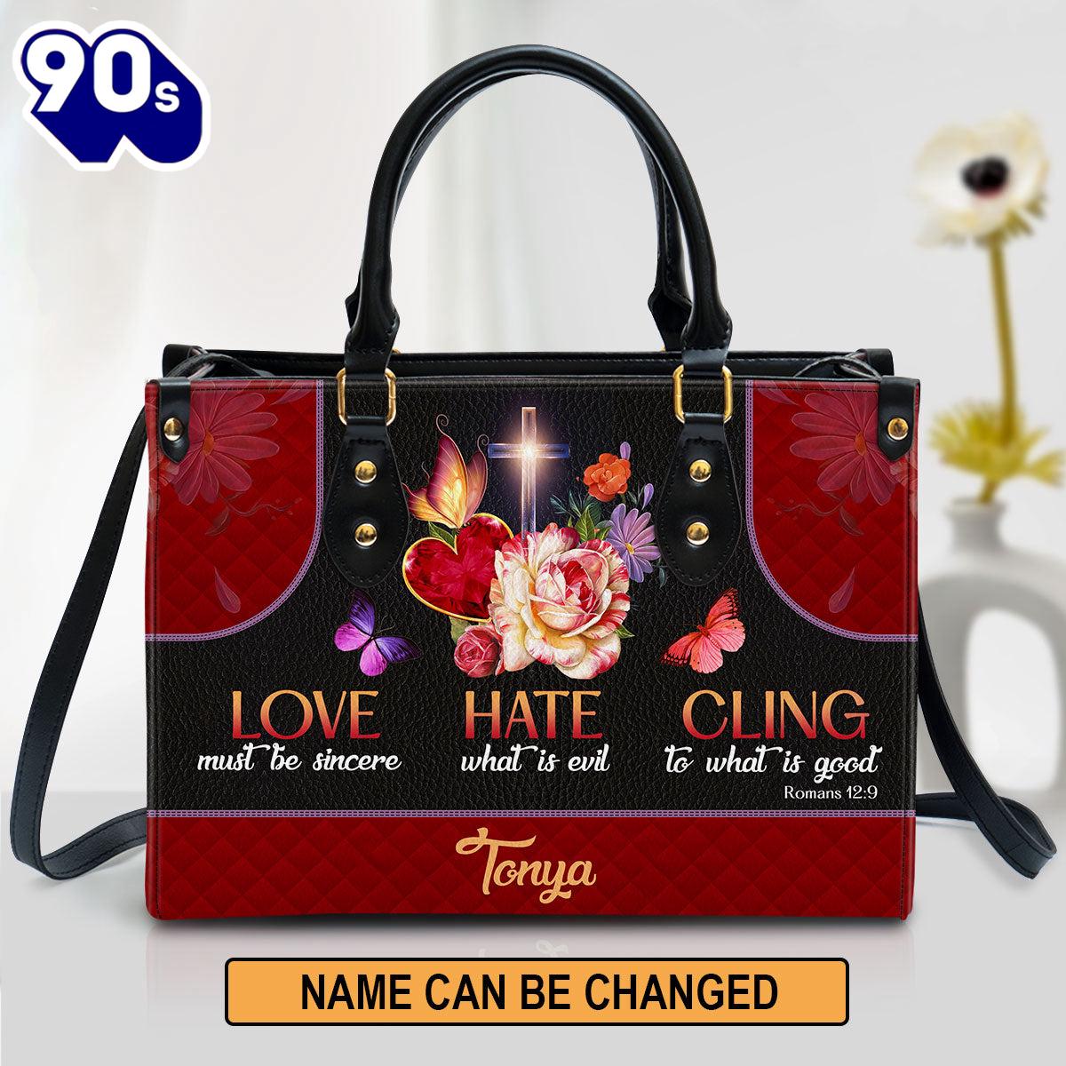 Love Must Be Sincere Personalized Leather Handbag With Handle Romans 129 Bible Verse Gifts , Christian Bags Gift For Women Christmas Love Must Be Sincere Personalized Leather Handbag With Handle Romans 129 Bible Verse Gifts , Christian Bags Gift For Women Christmas