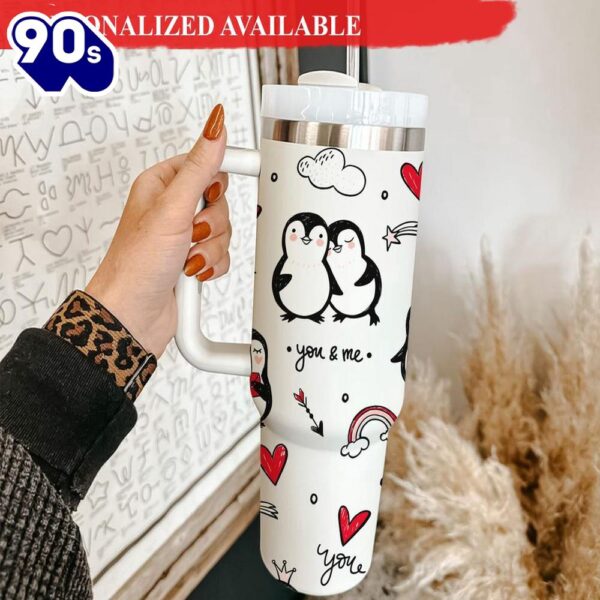 Loving Penguin Tumbler 40oz With Handle Valentine Tumbler 40oz – 40oz Tumbler with Handle