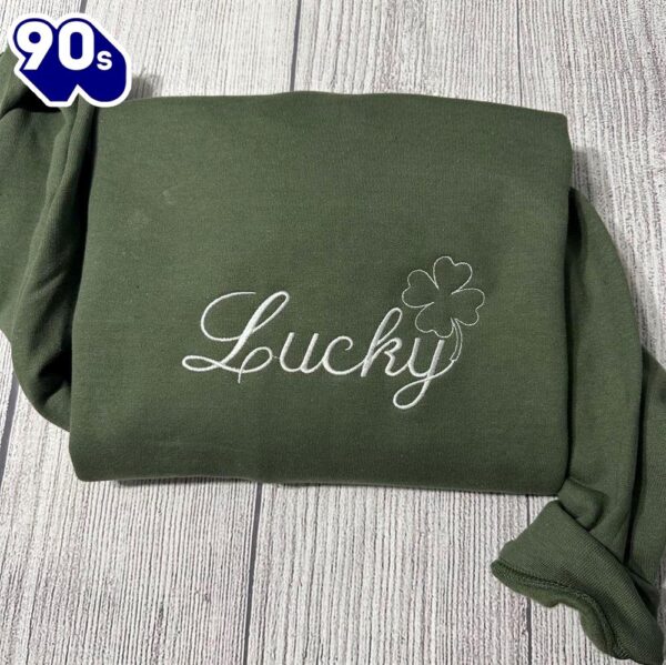 Lucky Shamrock Embroidered Sweatshirt Gift Christmas