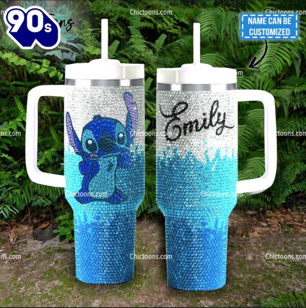 Luxe Rhinestone Bling Stitch Cartoon Custom Stanley Quencher 40oz Stainless Steel Tumbler