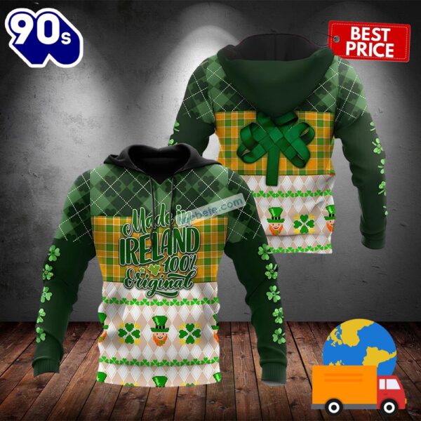 Made In Ireland Original Patrick Day Green 3D Realistic Hoodie 2025